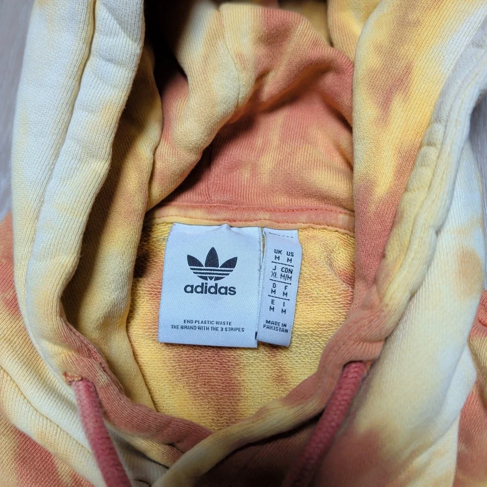 Adidas Ozworld Hoodie Mens Medium Orange Yellow Tie Dye Pullover Sweatshirt Cozy